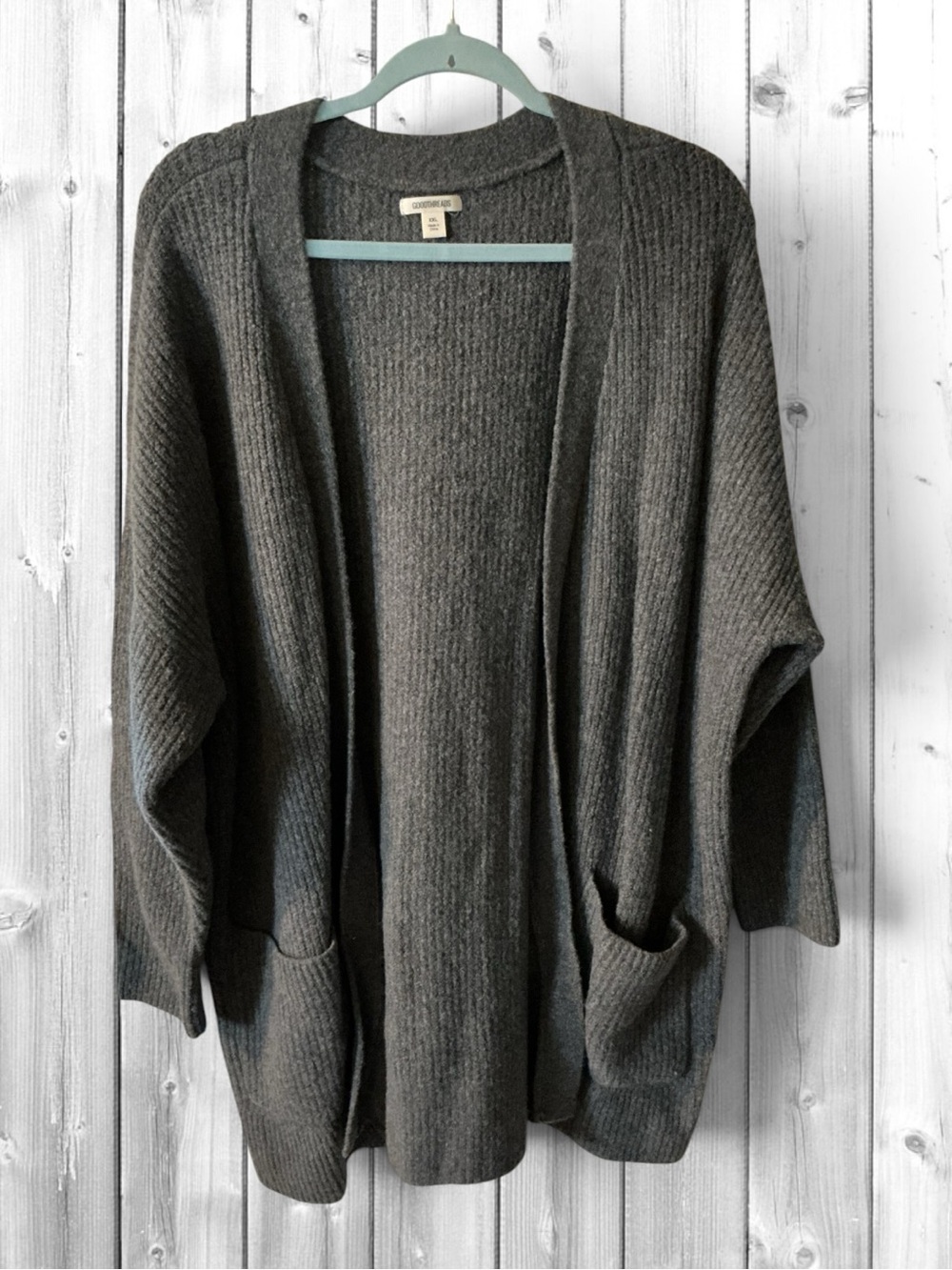 🌼Goodthreads Charcoal Gray Open-Front Ribbed Pocket Cardigan